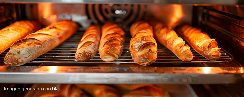 Pan congelado horneado en horno profesional